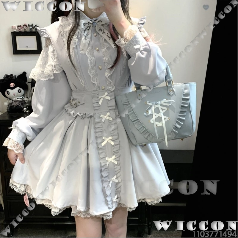 

Jirai Kei Overall Dress Girl Cosplay clothes Detachable Shoulder Strap Cute Bow Skirt Y2K Women Suit Halloween Navidad Carnaval