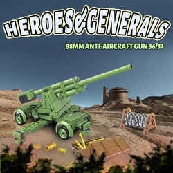 Military War Building Blocks 88mm Gun Flak Antiaircraft Gun Assembled Bricks Kids Toys For Children Christmas Gifts