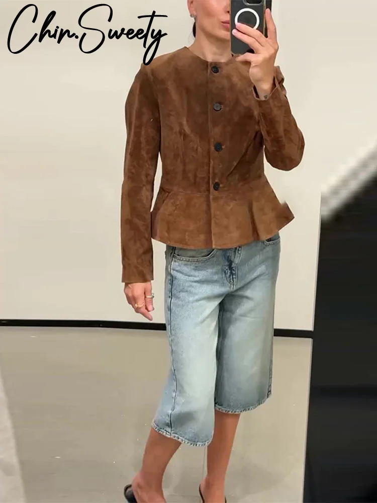 معاطف نسائية عصرية غير رسمية بأربطة وأكمام طويلة ورقبة دائرية سترات نسائية متينة واحدة الصدر لخريف 2025 ملابس خارجية نسائية جديدة للشارع