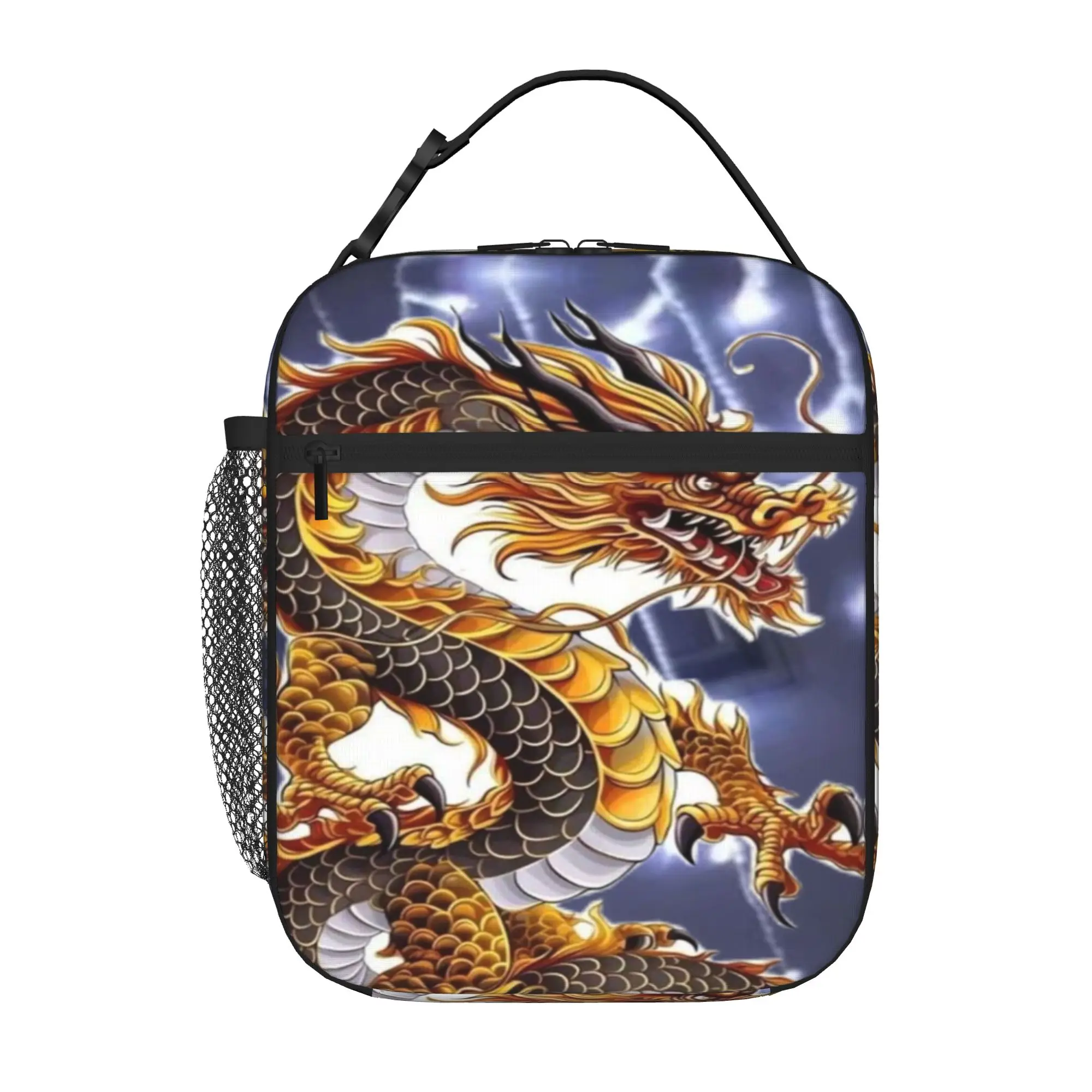 Back to school season Lunch Bag Golden Thunder Oriental Dragon Art Vintage Harajuku Design Multi-Function Food Storage Lunch Bag