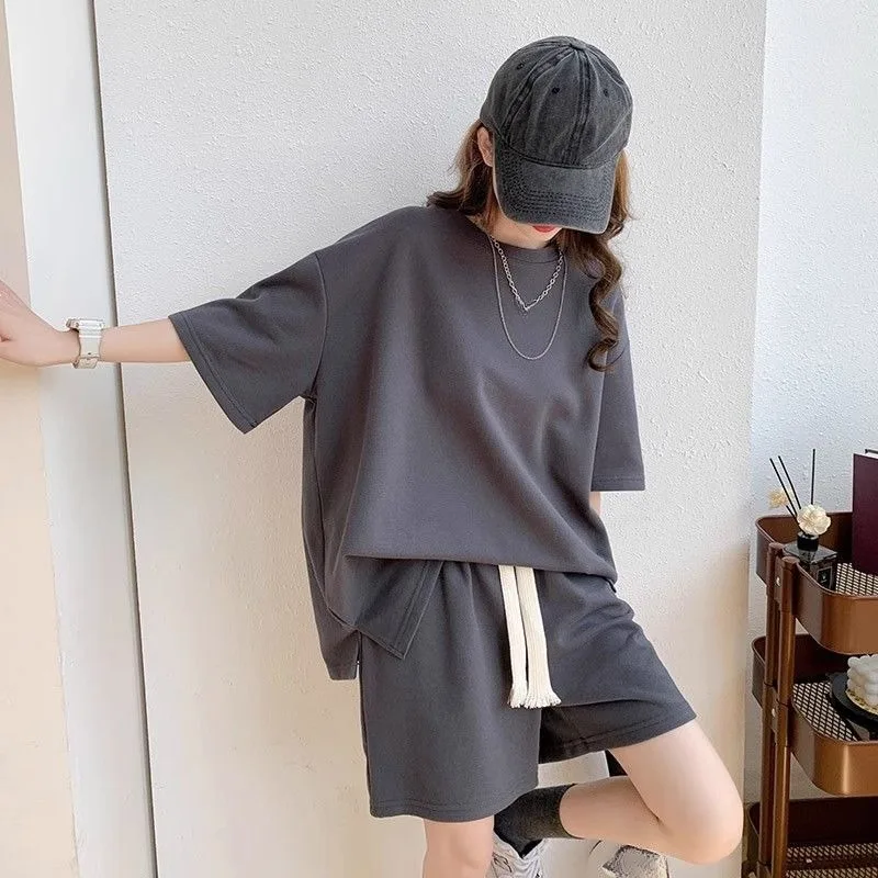 

Fallow Sports Suit Female Summer New Online Celebrity Loose Look Slimmer Short-sleeved Shorts Two-piece Comfort Sweatshirt