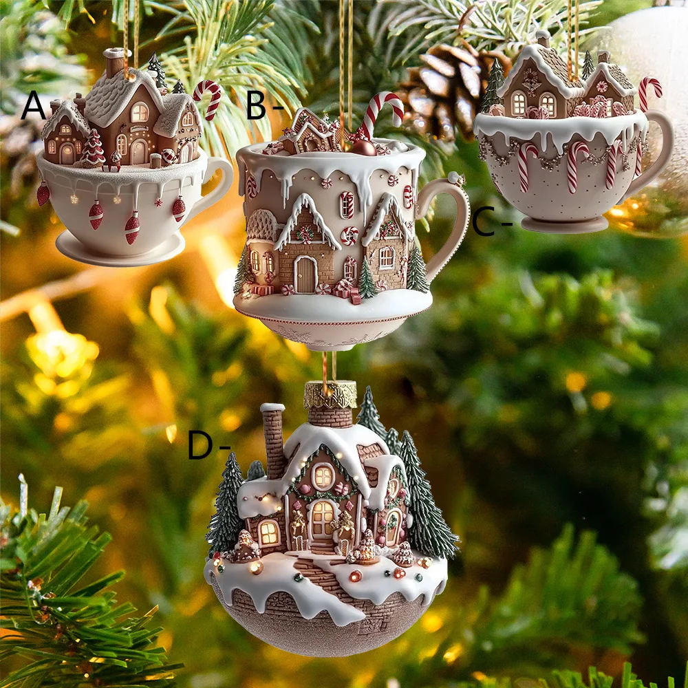 4 unids/set Navidad Igloo acrílico coche colgante árbol de Navidad colgante accesorios de baño penetración papel tapiz pared adhesivo