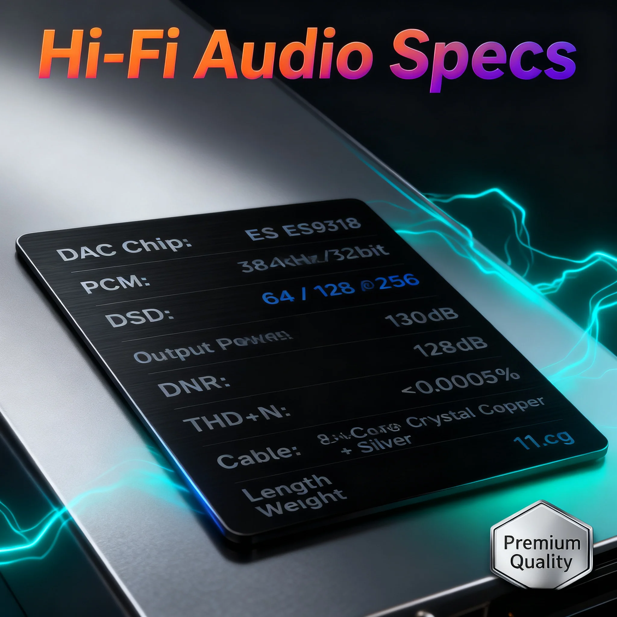 

8-жильный кабель серебристого меди Портативный HiFi ES9318 Адаптер ЦАП 384 кГц DSD256 Звук без потерь