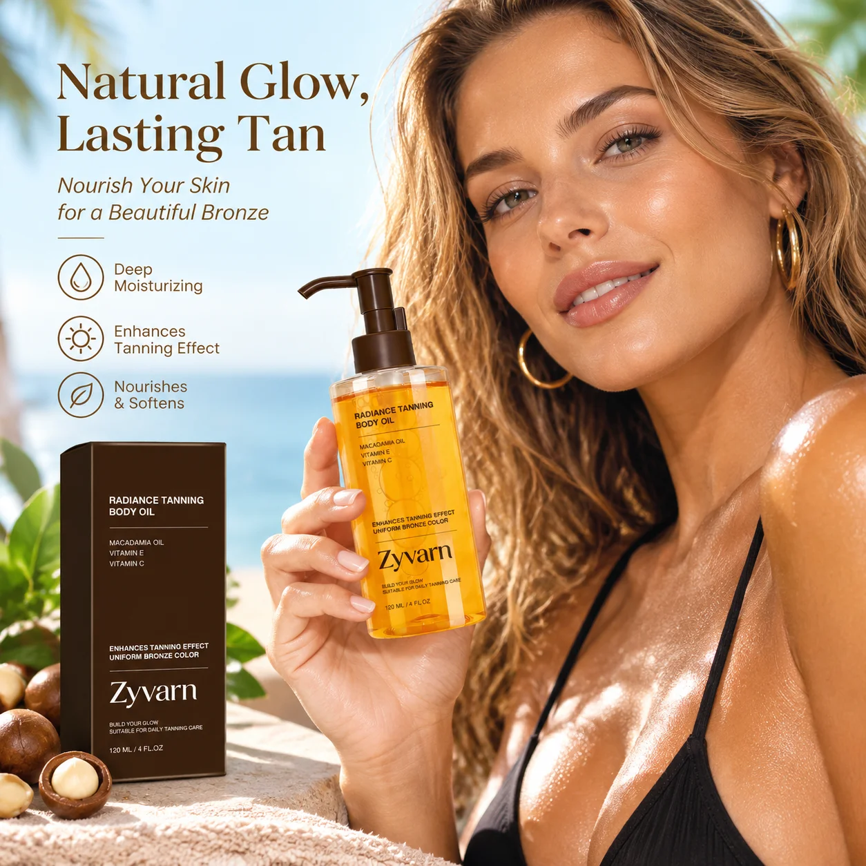 Zyvarn Tanning Body Oil Summer Outdoor Nourishing Long Lasting Moisturizing Even Skin Tone Improve Skin Gloss Summer Tanning Oil