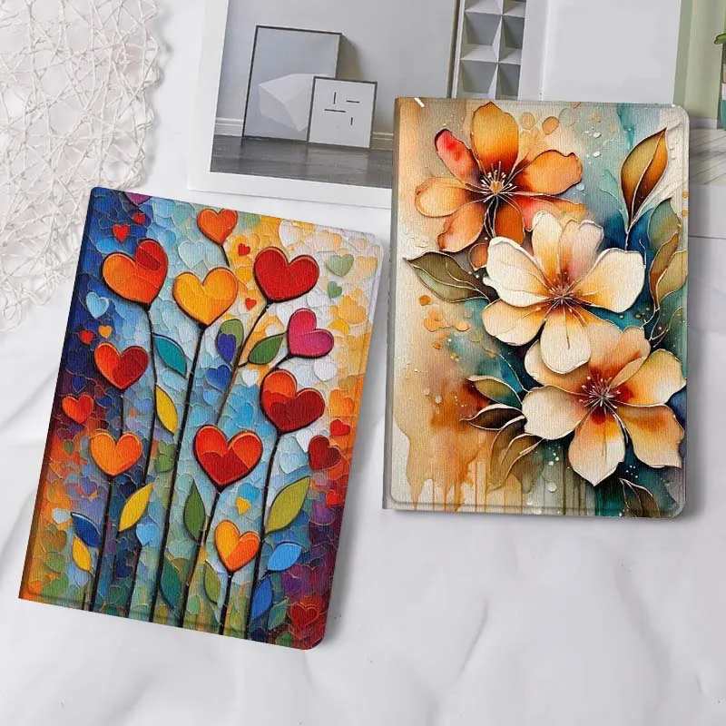 

Beautiful Orange White Flowe Gift For iPad Pro Air Mini 2 3 4 5 6 7 6th 7th 10th 11th 10.2 9.7 10.5 11 Foldable Tablet Case