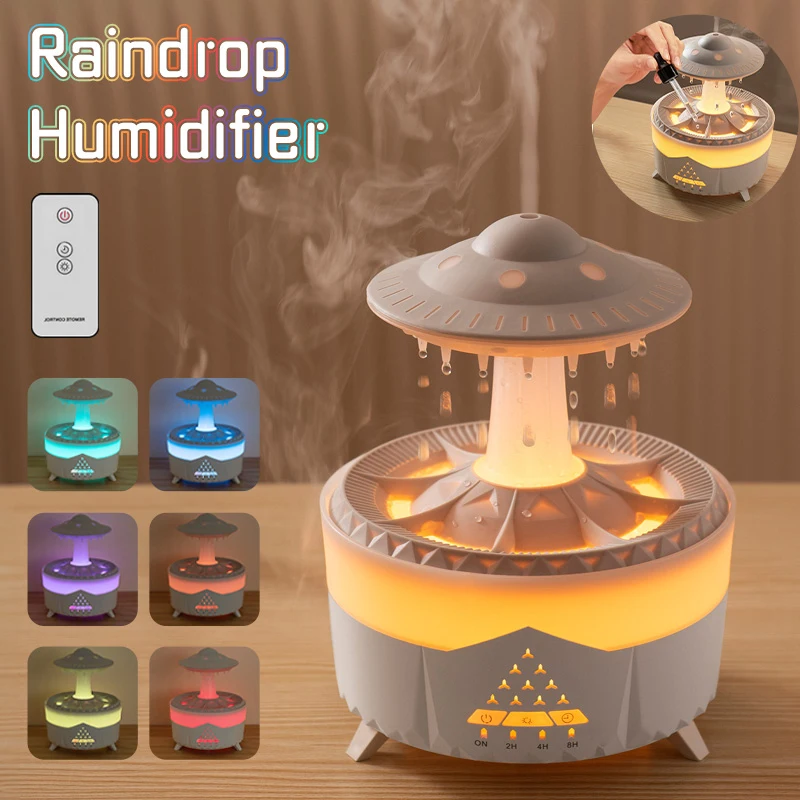 UFO Shaped Rain Cloud Humidifie Night Light,Water Drip Raindrop Air Humidifier,7 Color Remote Night Light Diffuser,Home Decor