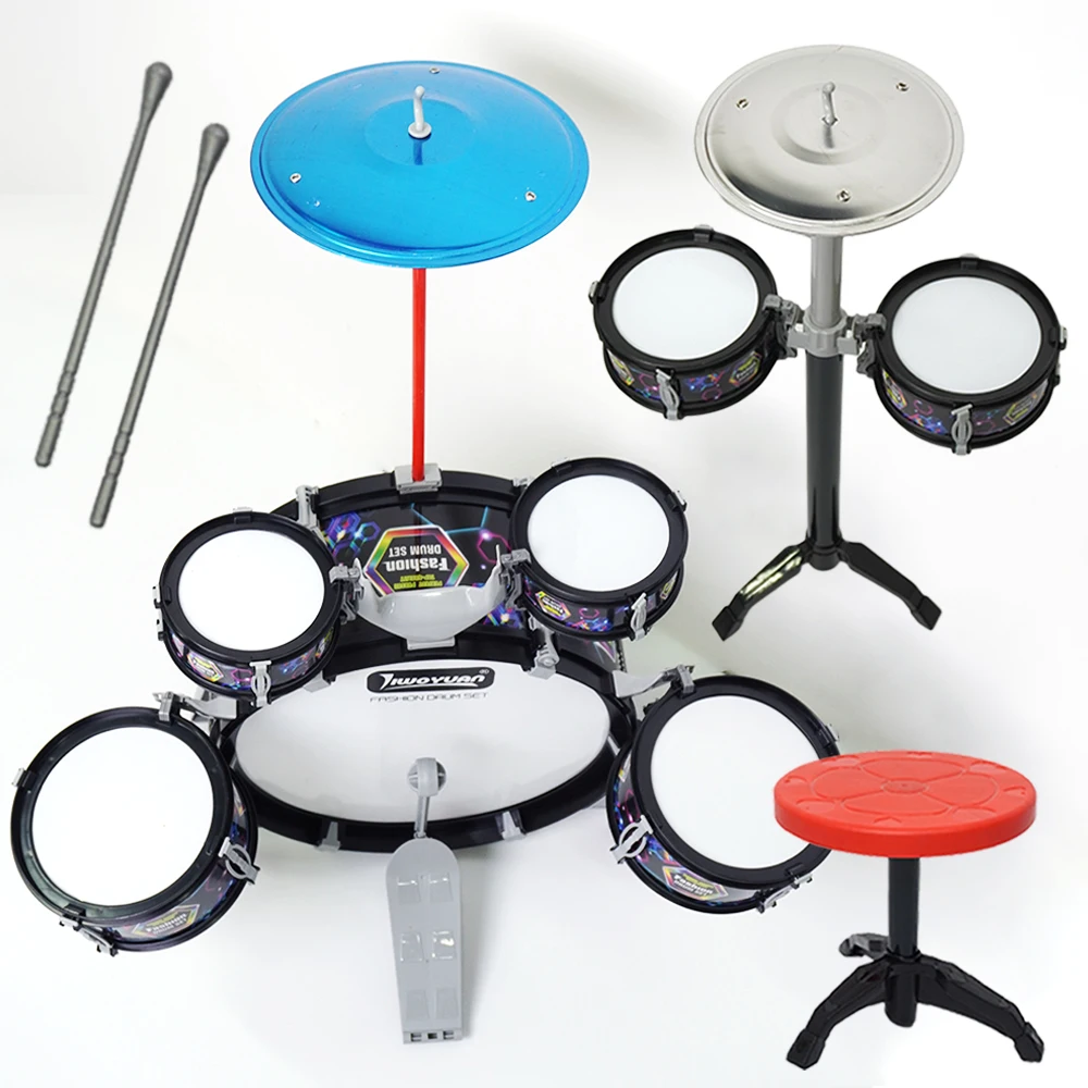 Kids Drum Set Toddler Jazz 7 Drums With Small Stool Drum Stick Set Music Instrument Educational Toy Beginners Montessori Gift