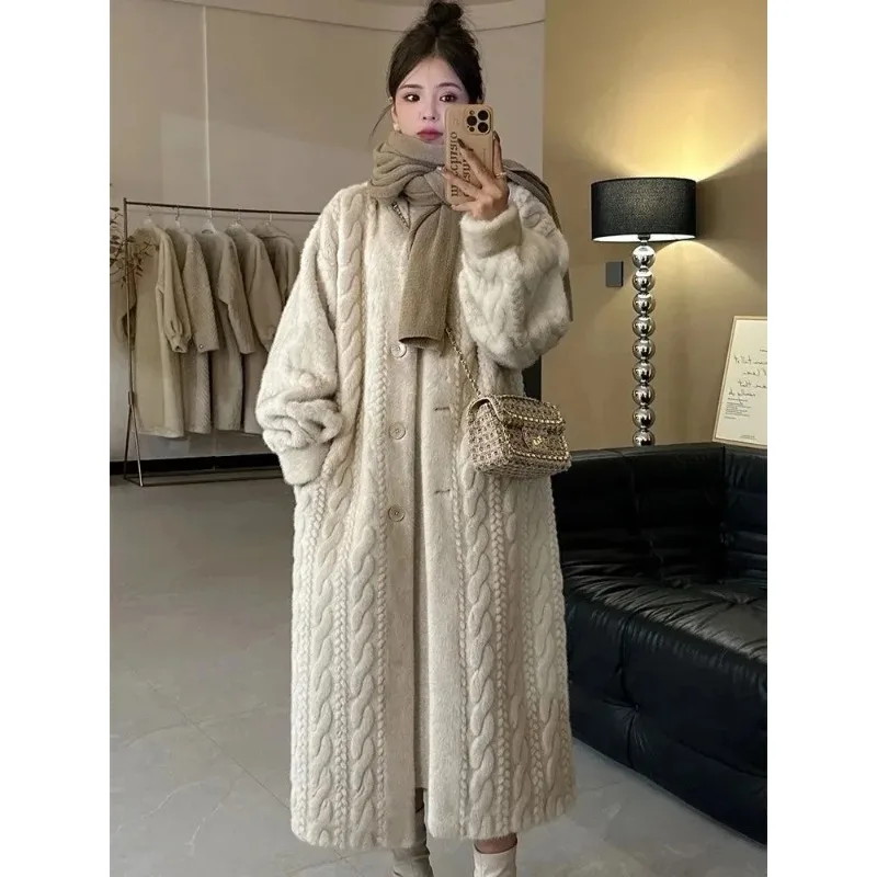 Faux Fur Coat Women Thicken Soft Loose Korean Fashion Fluffy Long Cardigan Female 2023 Winter Single Breasted Coats Lady