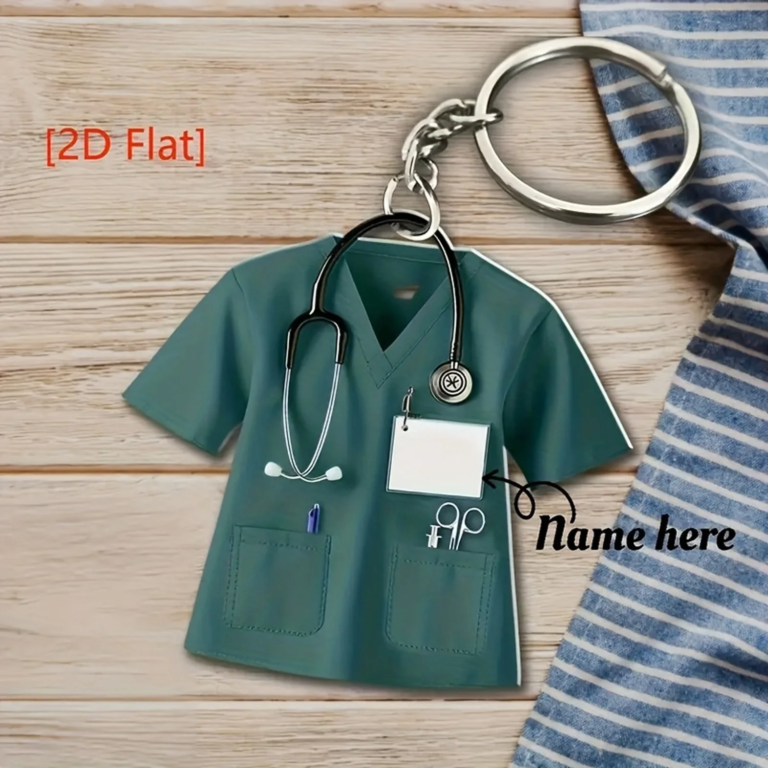 Custom Nurse Scrub Acrylic Keychain With Blank Nameplate, Personalized Name Key Ring Gift for Medical Staff
