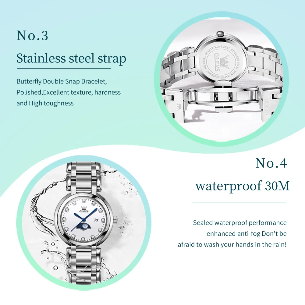 ساعة OLEVS 5573 للسيدات بتصميم كلاسيكي بسيط بمقياس روماني من الفولاذ المقاوم للصدأ مقاومة للماء ساعة كوارتز نسائية فاخرة #5