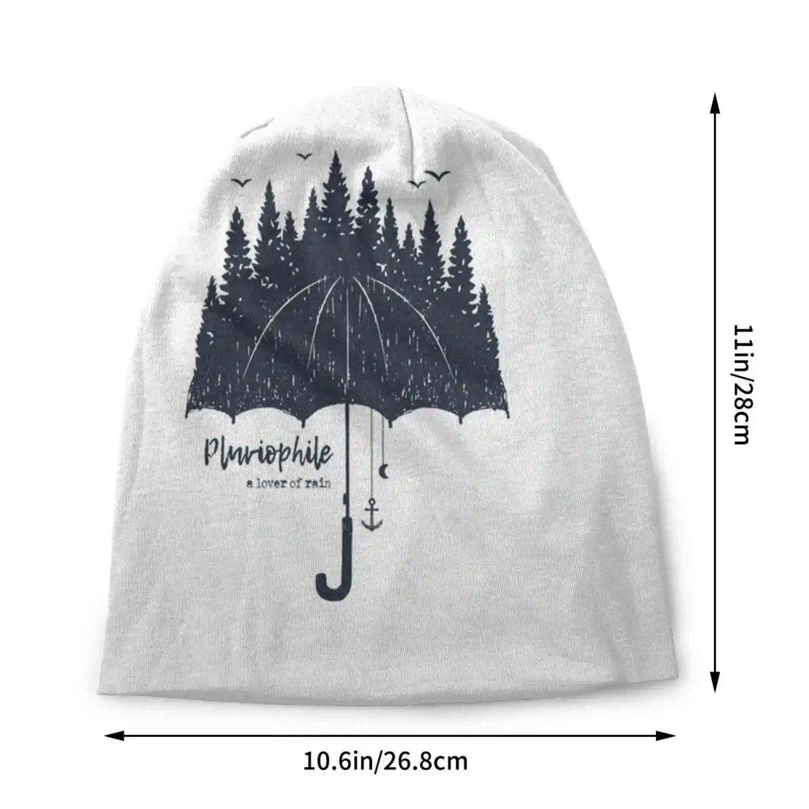 Pluviophile. Umbrella , Forest , Rain. Smart Quote Knitted Hat Warm Beanie Outdoor Caps Emblem Rain Background Inspiration