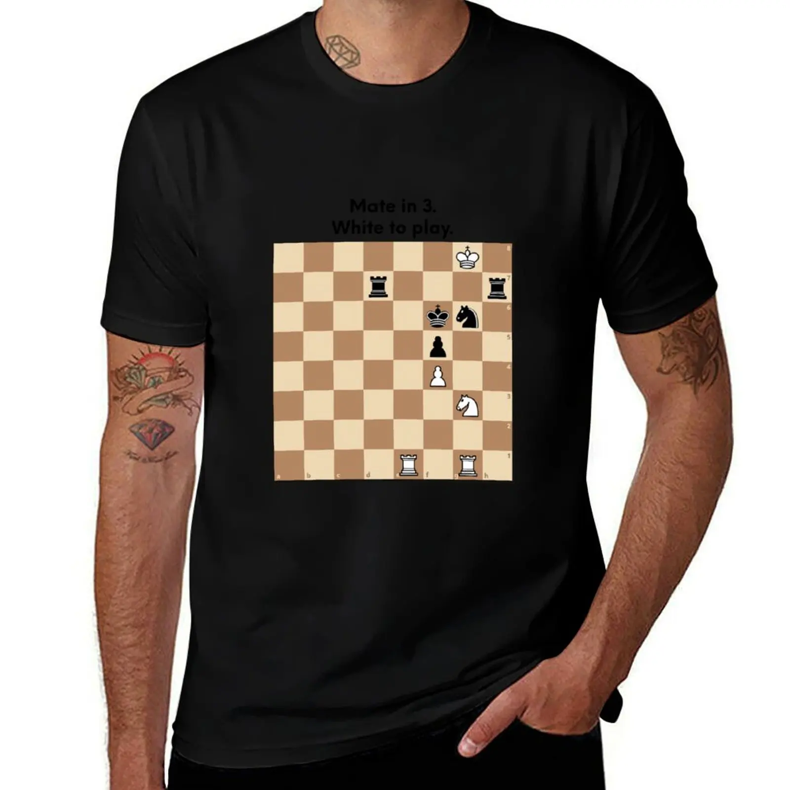 Chess puzzle sticker and magnet. Mate in 3. White to play. T-Shirt Stylish Graphic Short Sleeve Top