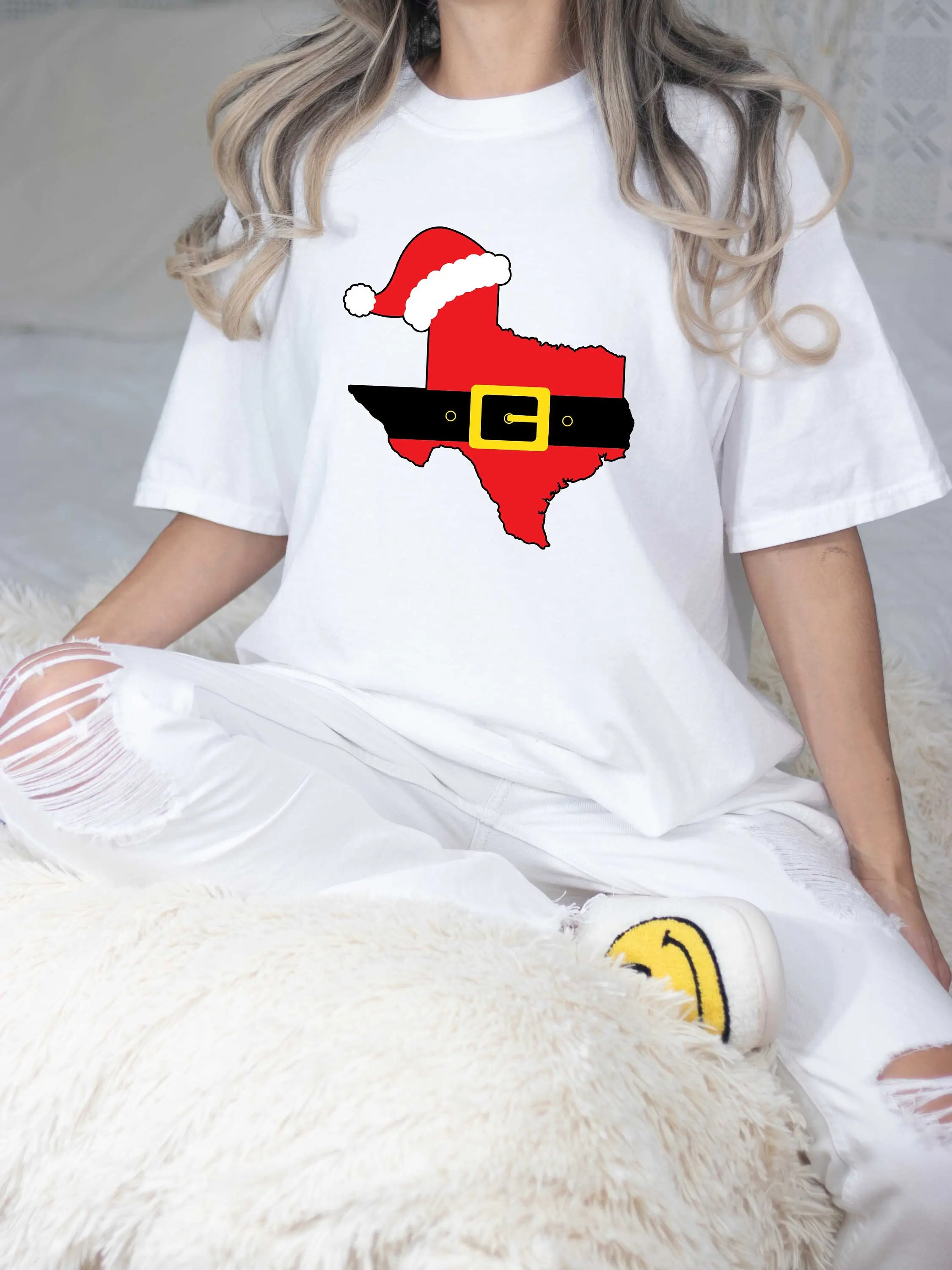 Christmas Texas T shirt Comfort Colors Funny Santa Xmas Party Map Winter Holiday