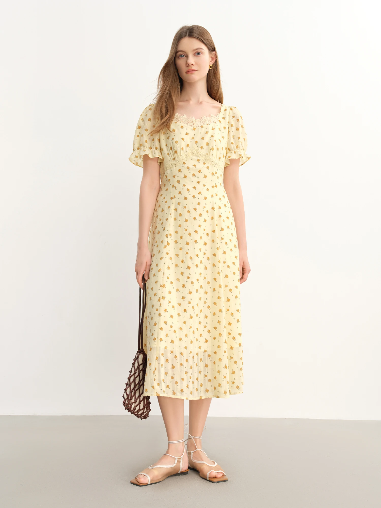 DUSHU Elegante op maat gemaakte halflange grote maten dames Franse kanten patchwork bloemenjurk 2025, zomer nieuwe jurken 25DS82823