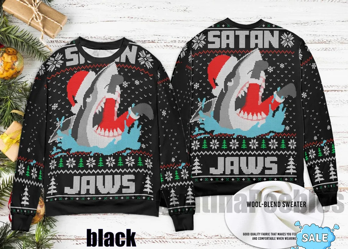 

Christmas Santa Claus Cartoon Shark Graphic Clothes Xmsa Ugly Sweater 3D Print Harajuku Pullover Casual Funny Long Sleeves Tops
