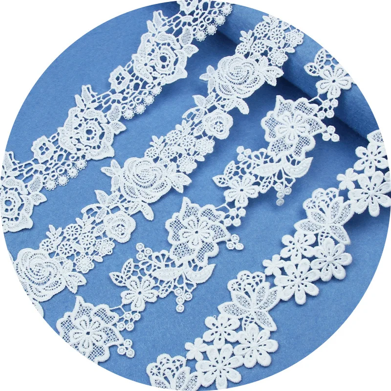 5yards White Cotton Embroidered Lace Trim Ribbons Fabric DIY Handmade Craft Materials Sewing Garment Clothes Party Decoration