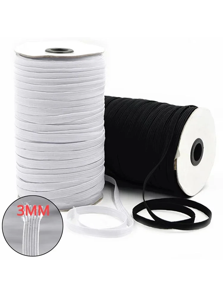 Bande élastique plate de 10m, blanc et noir, bande élastique plate à haute élasticité, corde extensible de couture pour sous-vêtements, pyjamas, attaches, garniture de masque de bricolage