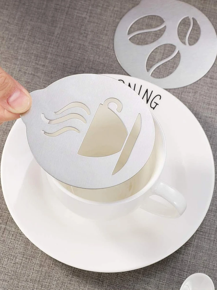 Leeseph 5Pcs Stainless Steel Coffee Decorating Stencils, Foam Latte Art Templates, Cappuccino Chocolate Templates Garland Mould