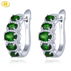 Natural Chrome Diopside Solid Silver Clip Earring 3.5 Carats Faced Gemstone Classic Simple Design S925 Women Birthday Gifts