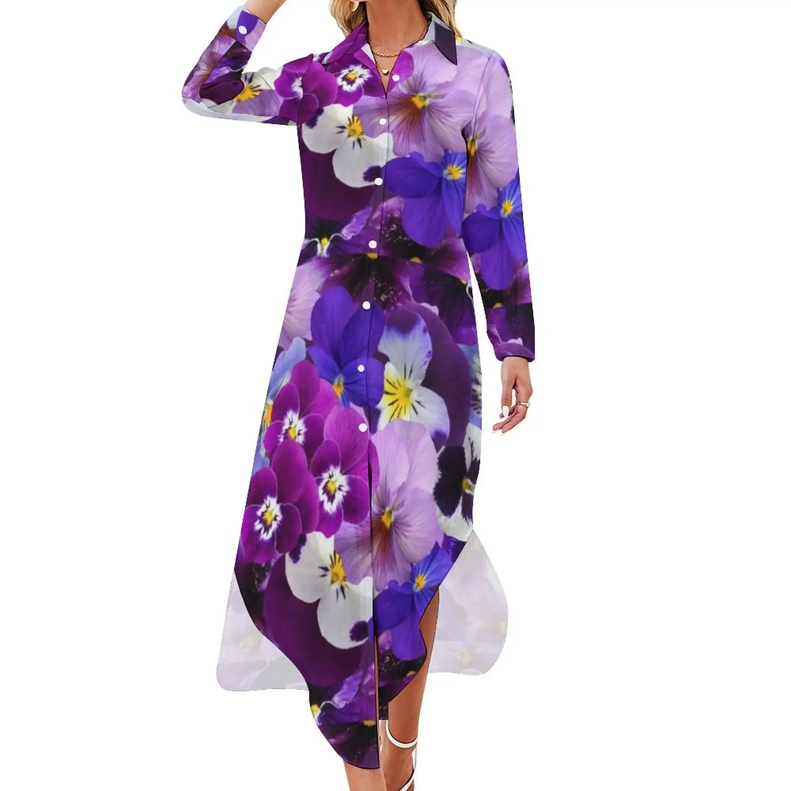 

Pansy Power Long Sleeved Shirt Dress Dresses dresses for womens