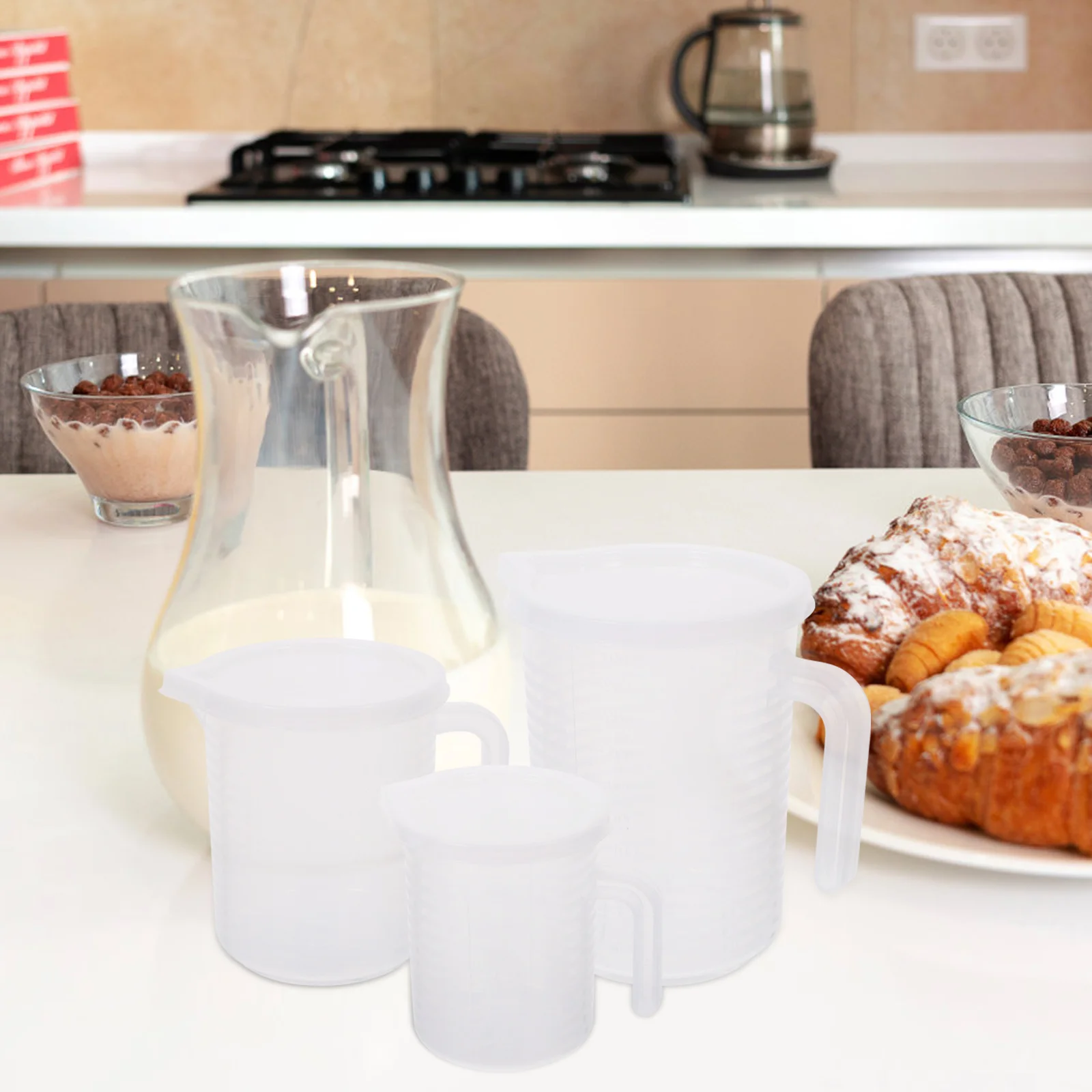 

3Pcs Measuring Cups Set Plastic Liquid Handle Design Smooth Texture for Baking Cooking Kitchen Tools Precision Mixing
