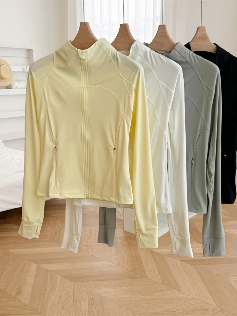 

Новинка 2023 года, женская одежда для йоги, защита от солнца, ледяной шелк, облегающий воротник-стойка, уличная талия, защита от ультрафиолета