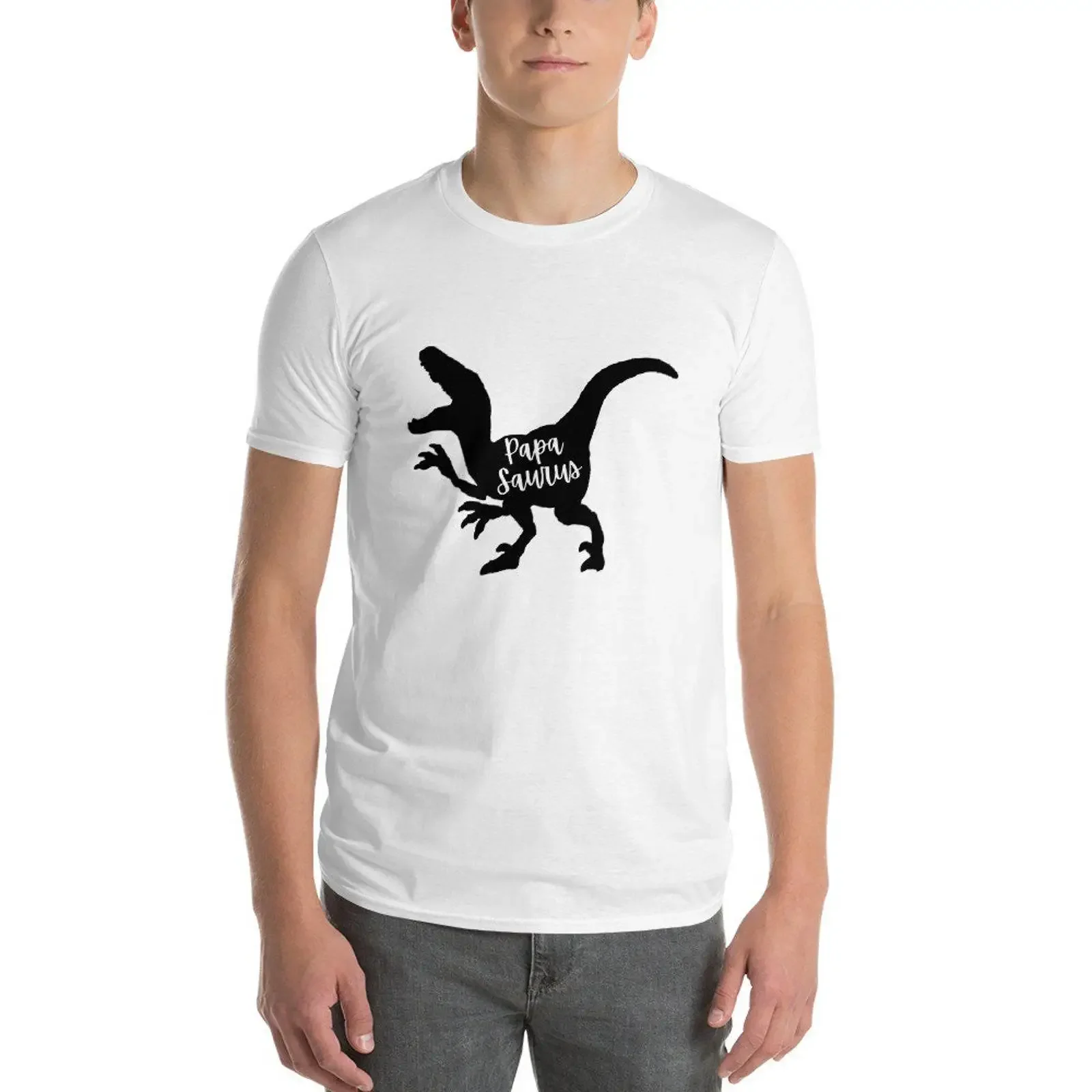Papa Saurus  T Shirt vintage Washed Casual fashion Unisex Stretched homme Comfortable designer clothes Slightly