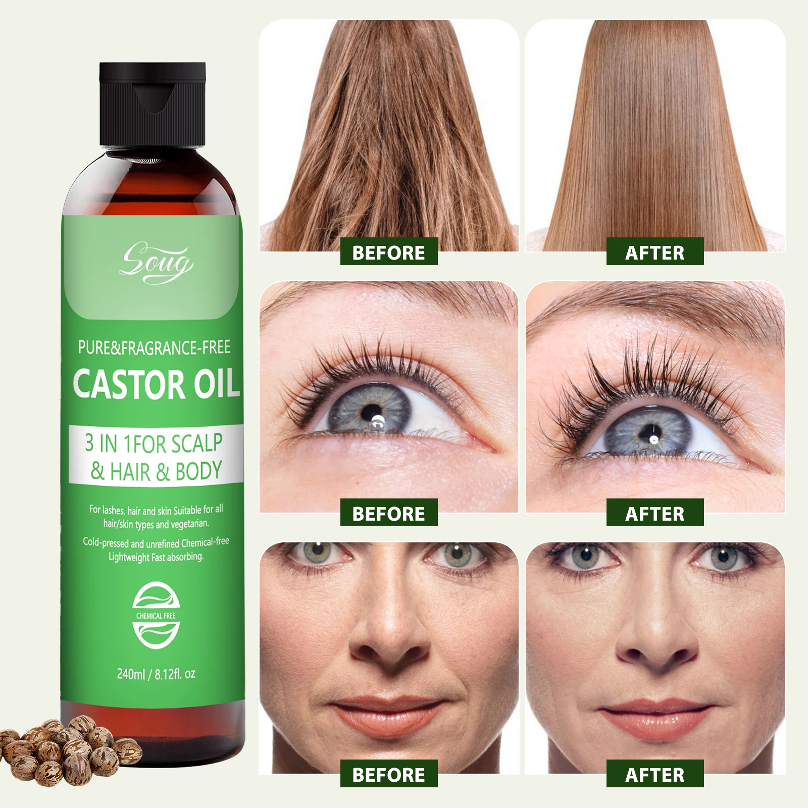 240ML Jamaican Black Castor Oil Hair Growth Strengthening Oil Multifunctional Hair Nourishing Oil Hair Scalp Care Massage Oil