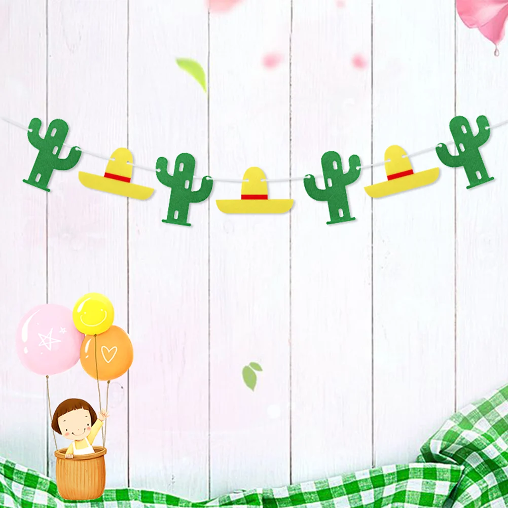 2 Sets Fashion Flower Garlands Cinco De Mayo Party Decor Cactus Patterned Bunting