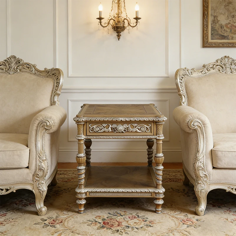 !@Royal French Antique Design Handmade Gold Foil Solid Wood Different Colors Villa Bedroom Side Table