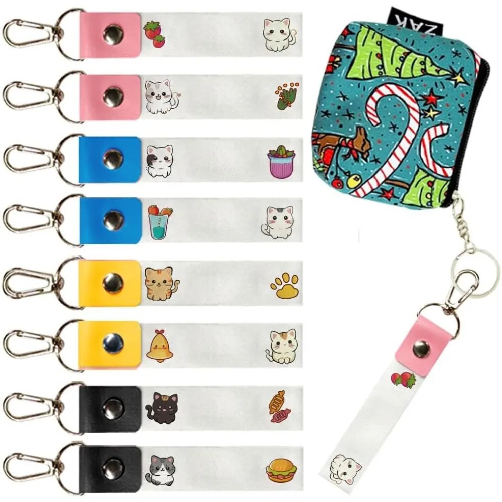 8 Stück Namensschilder mit Katzenmotiv, 5,1 x 0,8 Zoll, Namensschilder aus Leder und Baumwolle, personalisierte Namensschilder mit Haken, Schleifenetiketten, Erdbeer-Namensschilder