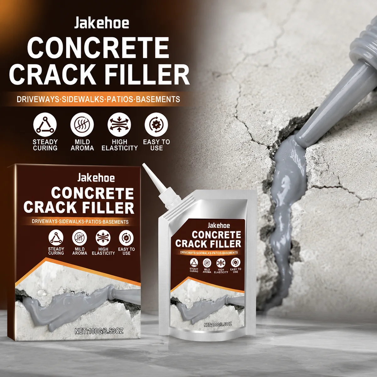 Concrete Crack Filler Steady Curing High Elasticity Mild Odor for Driveway Sidewalk Patio Basement Repair