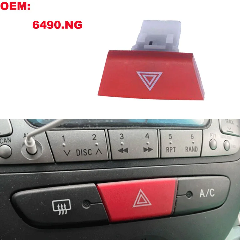 Car Hazard Warning Light Emergency Button Switch Dual flashing alarm light Switch For Citroen C1 Peugeot 107 Toyota Aygo 6490.NG