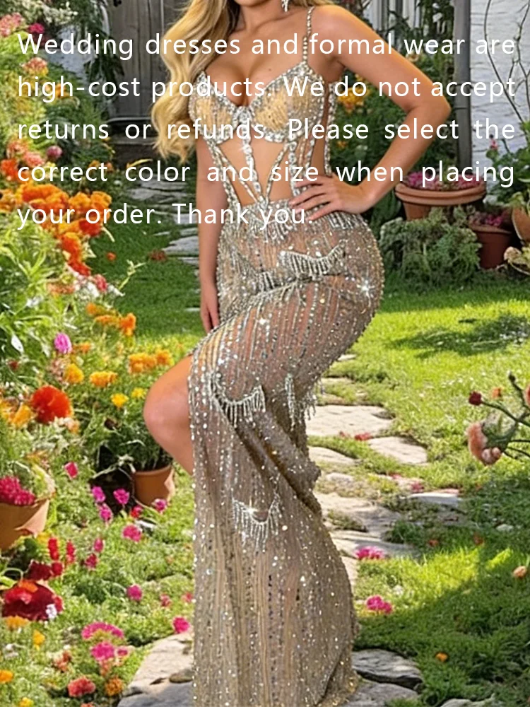 ชุดราตรีหรูหราประดับเลื่อมและลูกปัดแบบไม่มีแขนทรงเข้ารูปสำหรับงานเลี้ยงวันเกิด งานพรอม สามารถสั่งตัดได้