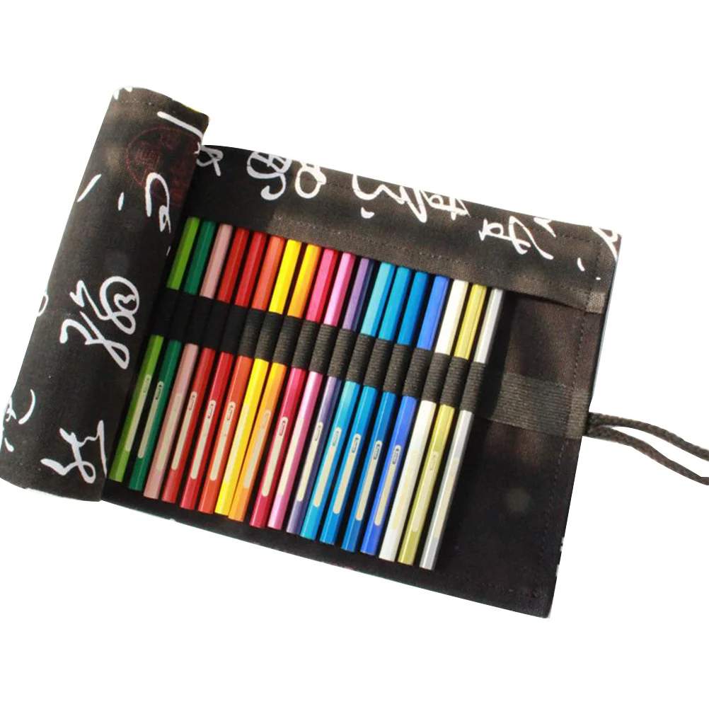 Handgefertigte Kalligraphie-Bleistiftrolle aus Segeltuch, tragbar, 48 elastische Fächer, Aufbewahrungsorganisator, tragbares Federmäppchen