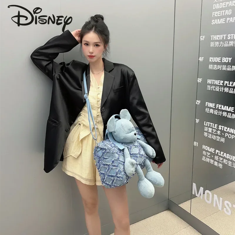 Disney-Bolso cruzado de Mickey para hombre y mujer, bandolera de tela vaquera de alta calidad, gran capacidad de almacenamiento, a la moda, novedad