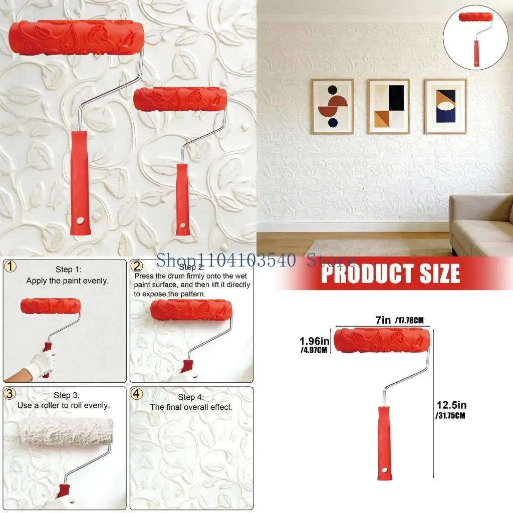 02DC Accent Wall Paint Roller Set, 2 Piece Rubber Wall Texture Rollers for Creating Raised Floral Vine Texture during Wall