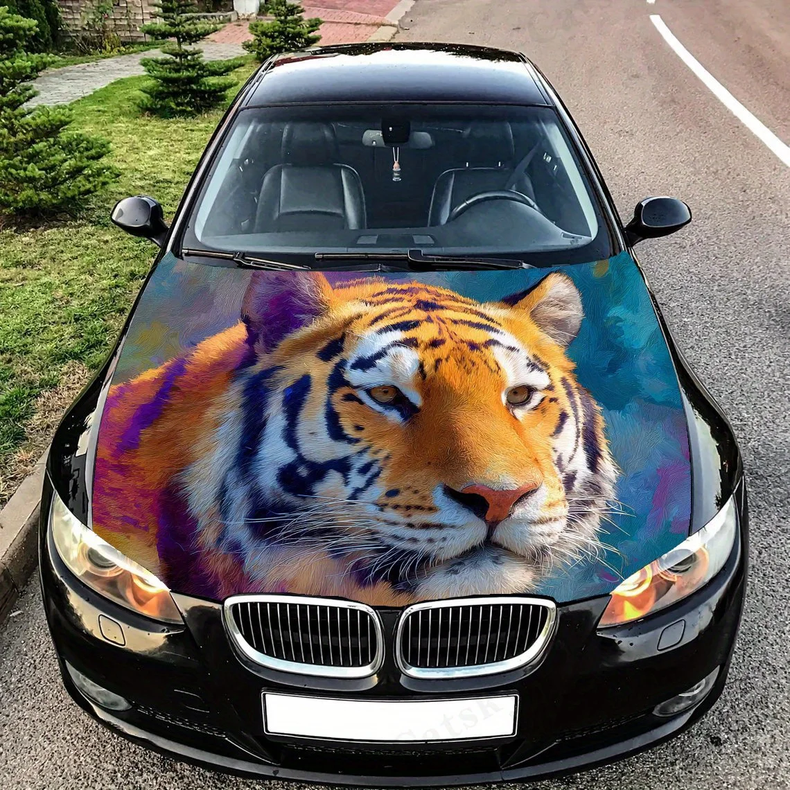 

Tiger with Vivid Colors Car Hood Decal Sticker - Durable Vinyl Wrap, Splash-Resistant & Easy Removal, Fit For All Cars - Automot