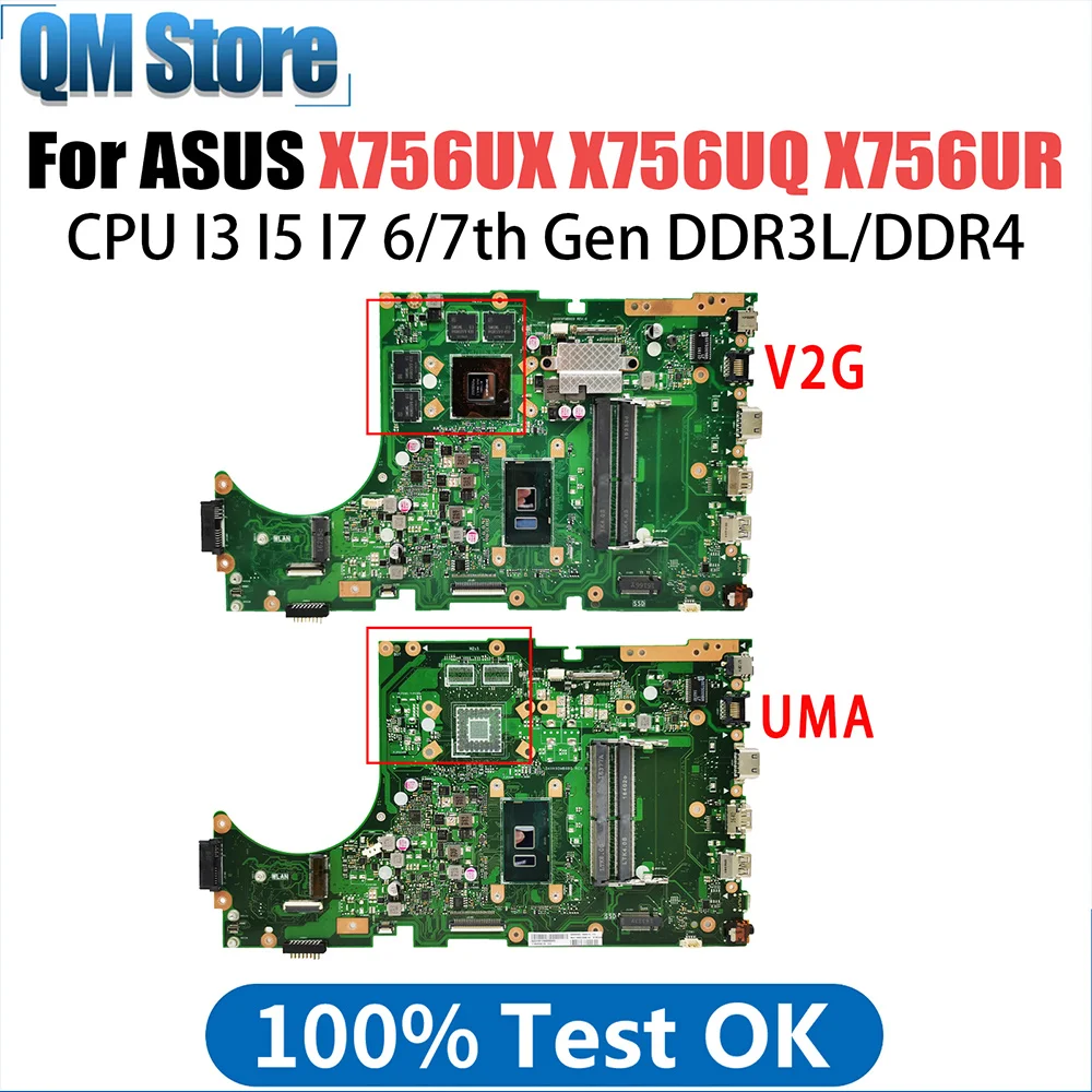 

X756UQ Mainboard For ASUS X756UR X756UAK X756UB X756UV X756UJ X756UA X756UQK X756UX A756U Laptop Motherboard I3 CPU V2G