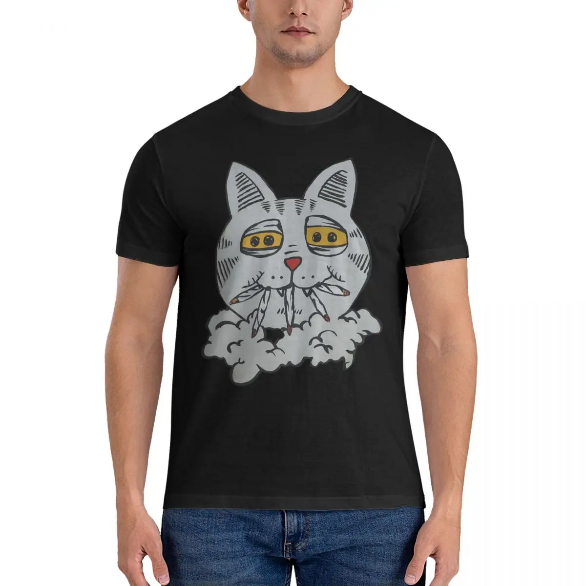 Smoke Men's T Shirts T-The Nine Lives of Fritz the Cat Casual Tees Short Sleeve Crewneck T-Shirts Pure Cotton Gift Idea Tops