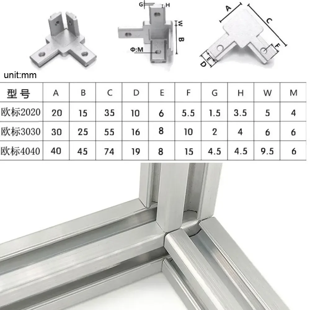 10 Pcs EU 2020 3030 4040 3 Way Corner Bracket Connector With Screws For Standard T Slot Aluminum Extrusion Profile 2020 3030