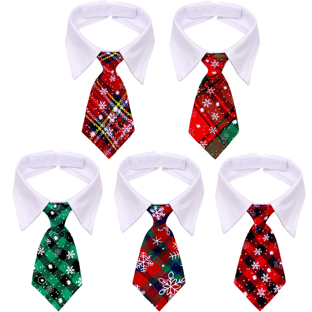 1PCS Christmas Neckties For Dogs Winter Classical Plaid Adjustable Dog Collars Pet Dog Grooming Accessories Puppy Bowties