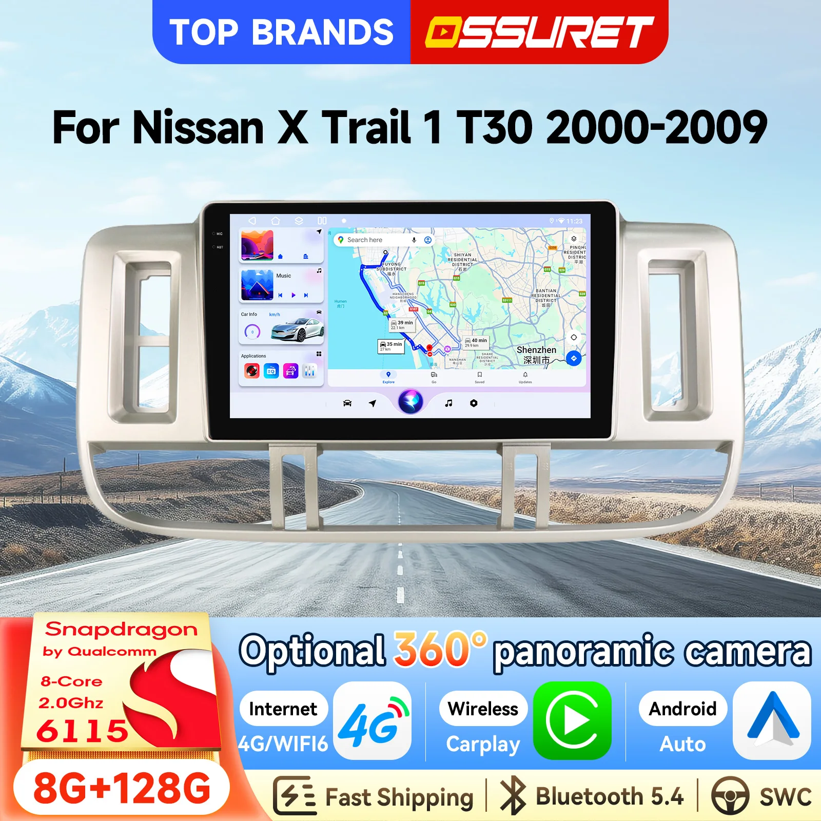 OSSURET Bestseller 2 Din 9'' GPS-Navigation Android 15 Autoradio für Nissan X-Trail 1 T30 2000-2009 Autoradio-Haupteinheit CarPlay Android Auto Intelligenter Touchscreen AI SWC DSP Audio Radio 4G Wifi