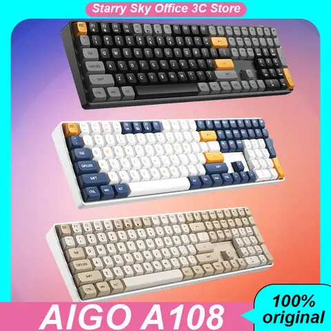Aigo A108 Mechanische Tastatur, 2,4 G, kabelgebunden, Dual-Modus, Hot-Swap, 110 Tasten, PBT, zweifarbige Tastenkappen, E-Sport-Spieltastatur, PC-Geschenk in voller Größe