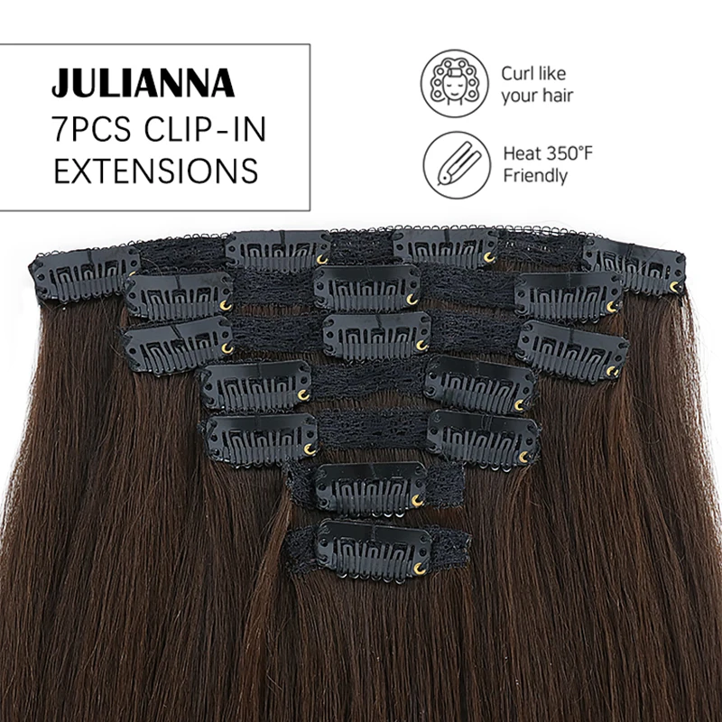 Julianna 24inches 150g Kanekalon Futura Fiber Clip-on Hair Extension 16 Clip In 7Pcs Synthetic clip in hair extension clip-in