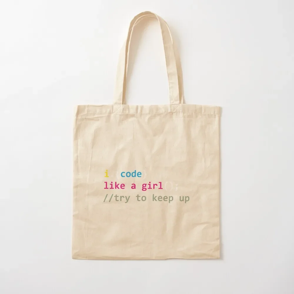 I code like a girl try to keep up Tote Bag eco bag folding large tote bag reusable shopping