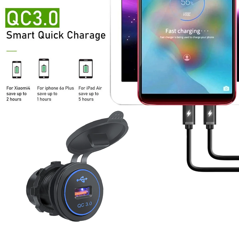 Mini Quick Charge 3.0 USB Car Phone Charger Waterproof 12V/24V QC3.0 USB Fast Charger Socket Power Outlet for Xiaomi Huawei