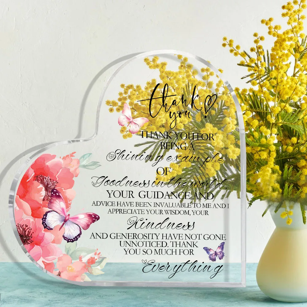 Thank You Gifts for Women Men, Thank You Presents for Friends Coworkers Teacher Boss, Inspirational Office Sign Acrylic Heart,