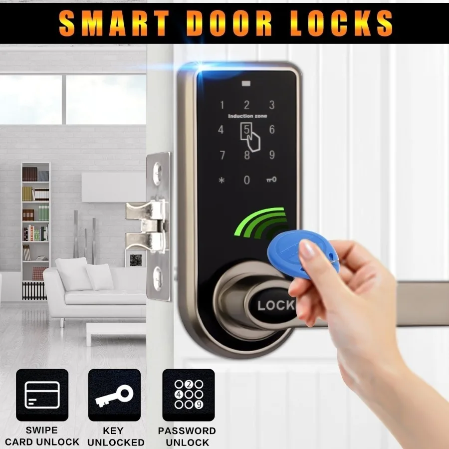 Smart Code Keyless Door Lock Waterproof Electronic Door Lock Smart Code Keypad Door Lock Home Office Card Security Doorlock