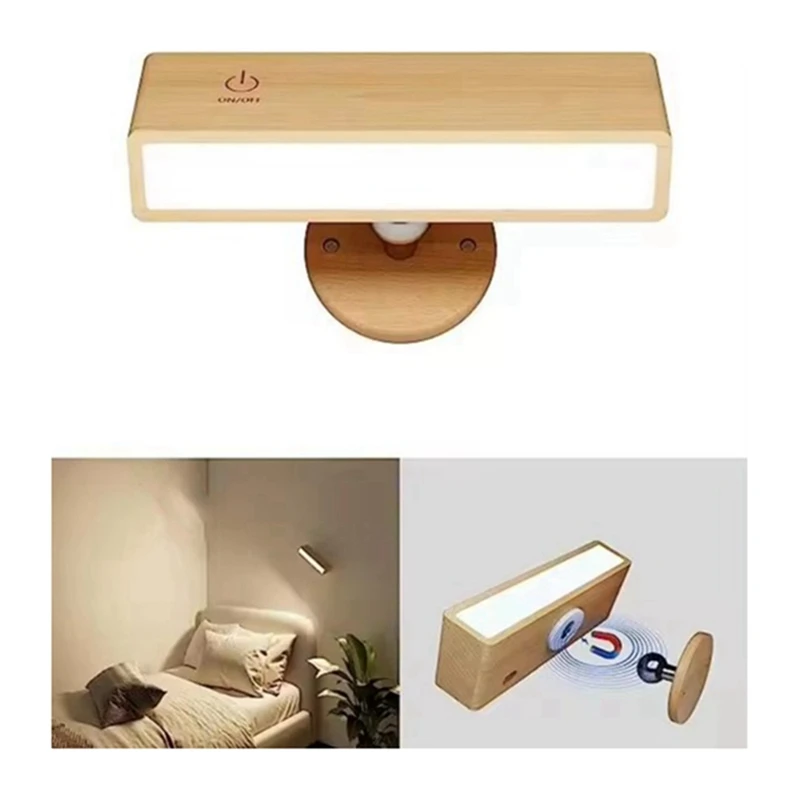 

Magnetic Wooden Wall Light Temperature Dimmable Battery Operated Wall Sconce,Rotatable Cordless Wall Lamp,Wall Lights